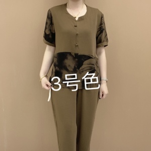 夏季新款时尚洋气韩版潮流短袖套装母亲女装妈妈装上衣裤子两件套