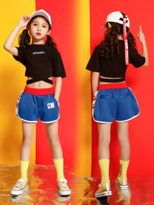 新款女童爵士舞服装夏季韩版女孩露脐短款走秀个性少儿表演套装