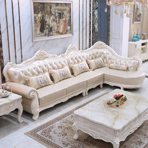 欧式真皮转角沙发小户型简欧法式7字L型拐角沙发白色客厅实木家具