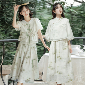 新中式小个子学生连衣裙子两件套少女夏季国风汉元素汉服闺蜜套装