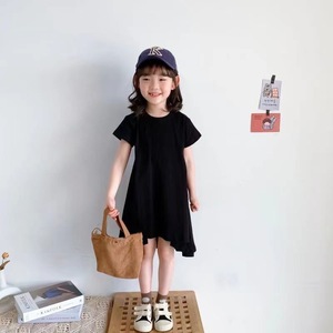 女童短袖T恤裙夏新款2022韩版女孩宽松不规则小童洋气宝宝连衣裙