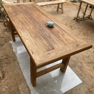 老榆木桌复古老木板茶桌原木禅意餐桌门板北方实木吧台家用长桌椅