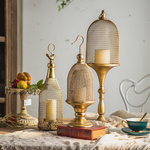 法式复古金色烛台餐桌浪漫鸟笼烛光摆件摄影民宿布景装饰拍摄道具