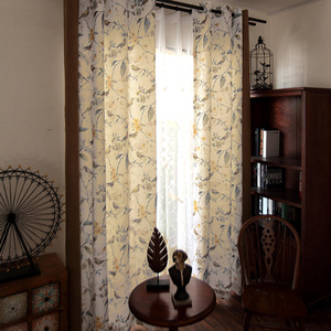 定制美式新中式半遮光加工窗帘布料 北欧客厅卧室书房窗纱 黄鹂鸟