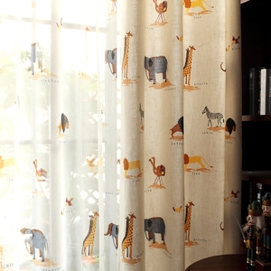 定制 北欧美式棉麻布料卡通儿童房遮光窗帘成品男孩女孩卧室窗纱