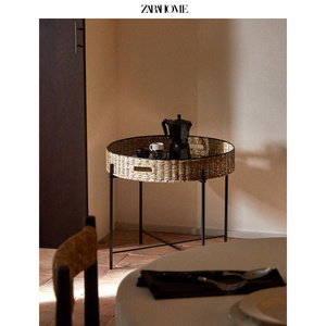 Zara Home 欧式海草编织圆形托盘金属架构折叠桌子 45253072800
