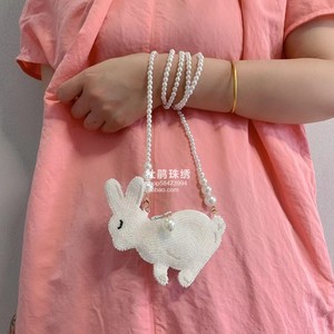 杜鹃珠绣新品ins欧美可爱小白兔珍珠手工串珠迷你学生女士女斜包