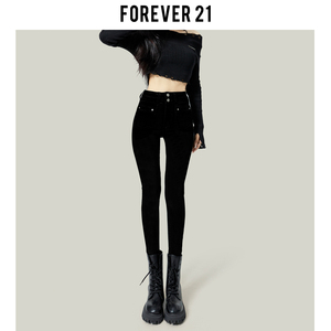 Forever 21黑色紧身牛仔裤女春夏款修身小脚裤提臀铅笔裤高腰靴裤