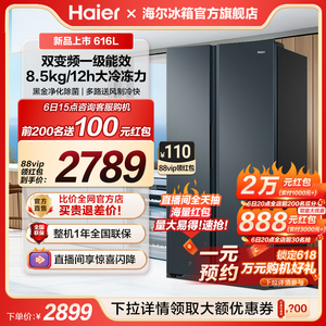 海尔电冰箱家用616L对开双开门大容量风冷无霜变频一级能效官方店