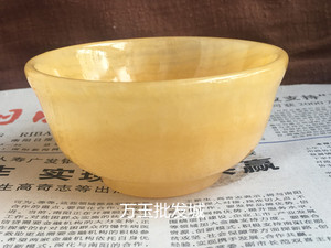 天然手工精制米黄玉碗 玉石 黄金玉小摆件碗玉器茶碗养生碗玉碗