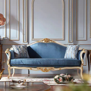 法式宫廷风钻石绒实木沙发组合欧式复古风描金布艺布艺休闲椅单椅