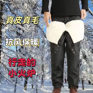 冬季羊皮裤中老年男女羊毛裤皮毛一体保暖加厚羊绒棉裤高腰防寒裤