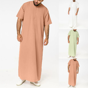 中东阿拉伯男士长袍夏季马来西亚男装衬衫拉链款迪拜王子民族长衫