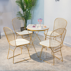 北欧大理石小圆桌咖啡厅创意桌椅 网红ins饮料甜品奶茶店金色餐椅