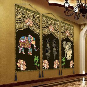 东南亚泰式民宿商用布艺软装装饰画墙壁挂画无框泰国风大象人物画