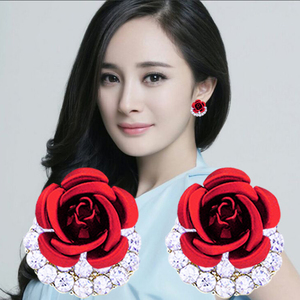 耳夹无耳洞女可戴短款玫瑰花韩国气质高级感红色耳钉耳环夹式夏季