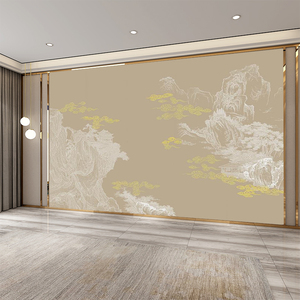 新中式电视背景墙壁纸禅意古风意境水墨山水墙纸客厅书房茶室壁布