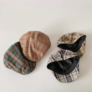 春夏季薄款亲子贝雷帽韩版复古拼色男童后贴标前进帽子儿童画家帽