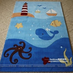卡通鲸鱼章鱼蓝色海洋地毯床边家用儿童房环保男孩幼儿园坐垫地垫