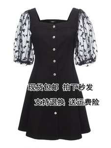 ONLY2023夏季新款法式收腰短裙性感黑色牛仔裙连衣裙女123242070