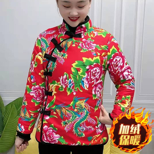 东北民族风大花棉袄女冬加绒加厚棉衣中年妈妈装复古盘扣棉服外穿