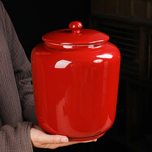 哥窑茶叶罐陶瓷大号2斤装红色冰裂密封普洱储茶罐布袋礼盒装醒茶