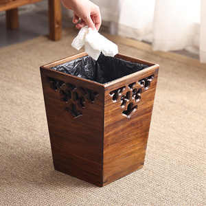 实木新中式复古木质客厅垃圾桶家用卫生间垃圾筒厕所纸篓大号带盖