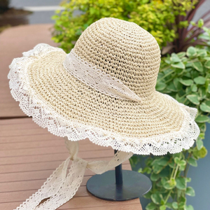 日系手工镂空草帽女式夏季旅游度假沙滩帽大檐防晒可折叠遮阳帽子