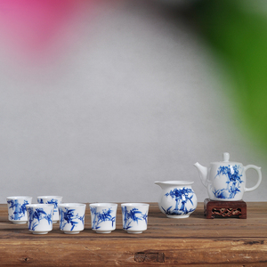 青花瓷功夫茶具套装 磬声手绘陶瓷茶壶茶杯家用6人整套茶具礼盒装