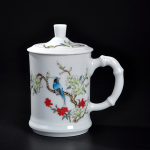 天然原矿陶瓷办公杯纯手工盖杯 磬声手绘茶具大号中式家用主人杯