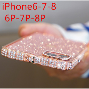 适用苹果6plus手机闪粉壳7plus钻石金属边框8plus镶钻壳水钻网红