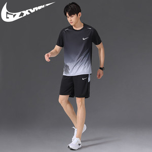 耐克顿运动冰丝T恤男速干衣短袖跑步套装夏季球衣篮球羽毛球服