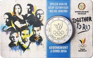 比利时2016年纪念币 里约奥运会 2欧 卡装 包装版式随机