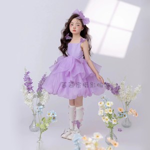 紫色花仙子公主夏款拍照写真主题唯美风女孩模卡走秀礼服纱裙热卖
