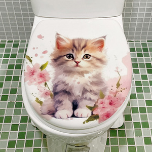 可爱猫咪卫生间马桶贴纸厕所马桶盖装饰贴画防水自粘可移除墙贴