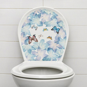 翻新蓝色花朵家用马桶盖贴纸厕所卫生间装饰防水墙贴旅康MT34024