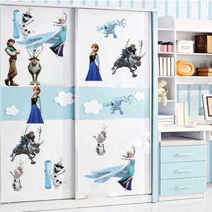 爱莎公主墙贴卡通动漫冰雪奇缘儿童房小女孩卧室衣柜门墙画贴纸