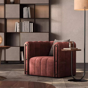 雅致精简美家居设计沙发休闲椅别墅大平层客厅红色单人沙发轻奢系
