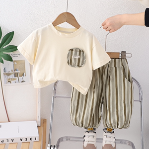 婴儿衣服夏季薄款洋气韩版小男孩短袖T恤分体套装一2岁男宝宝夏装