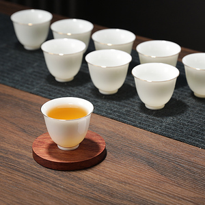 羊脂玉白瓷茶杯10只功夫茶杯陶瓷小茶杯6只装喝茶专用杯家用待客