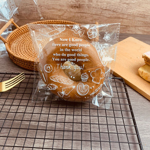 透明英文面包包装袋贝果欧包吐司甜甜圈自封司康可颂小面包自粘袋
