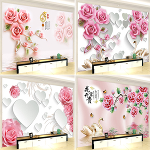 大型客厅粉红玫瑰花卉贴纸自粘墙纸贴画墙贴卧室房间温馨壁纸墙画