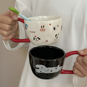 韩风高颜值可爱小狗大耳朵马克杯陶瓷杯咖啡早餐杯送人礼物礼盒装