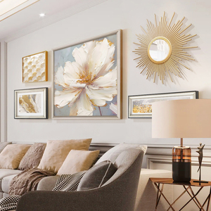 美式油画客厅挂画欧式轻奢沙发背景墙装饰画现代简美花卉组合壁画