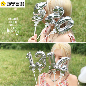 生日快乐图片拍照道具ins数字气球铝膜插牌自充气仙女棒手持1465