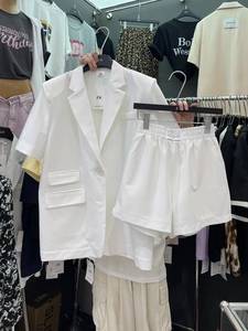 ZK气质短袖西装套装女夏季新款宽松显瘦外套+松紧腰短裤两件套潮