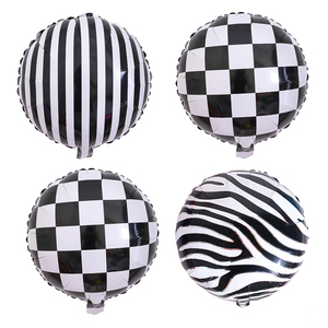 18寸黑白方格条纹铝膜气球酒吧KTV赛车气球装饰 斑马纹马赛克气球