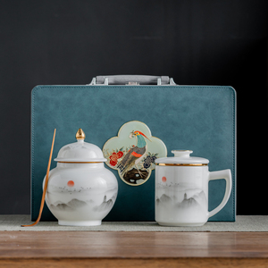 白瓷茶叶罐礼盒装空盒高档皮质茶叶盒白毫银针龙井陶瓷包装盒定制
