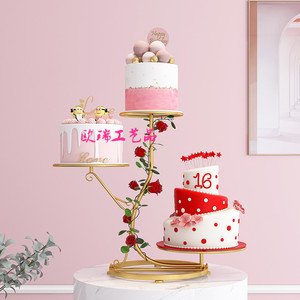 欧式新款多层蛋糕架子婚庆生日三层甜品展示点心模型支撑收纳托盘