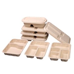 收禾纸浆秸秆三格餐盒一次性环保可降解小号四格餐盒外卖打包盒